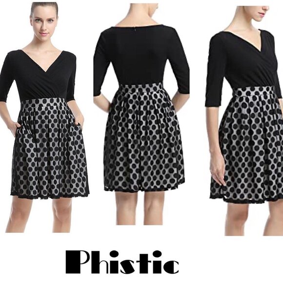 phistic bailey Women's Fit & Flare Dress Swiss dot black nude Size 14 - Picture 1 of 10